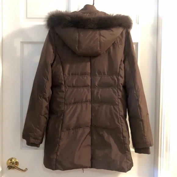 Via Spiga brown puffer jacket removable fox fur hood, Small - Picture 3 of 8